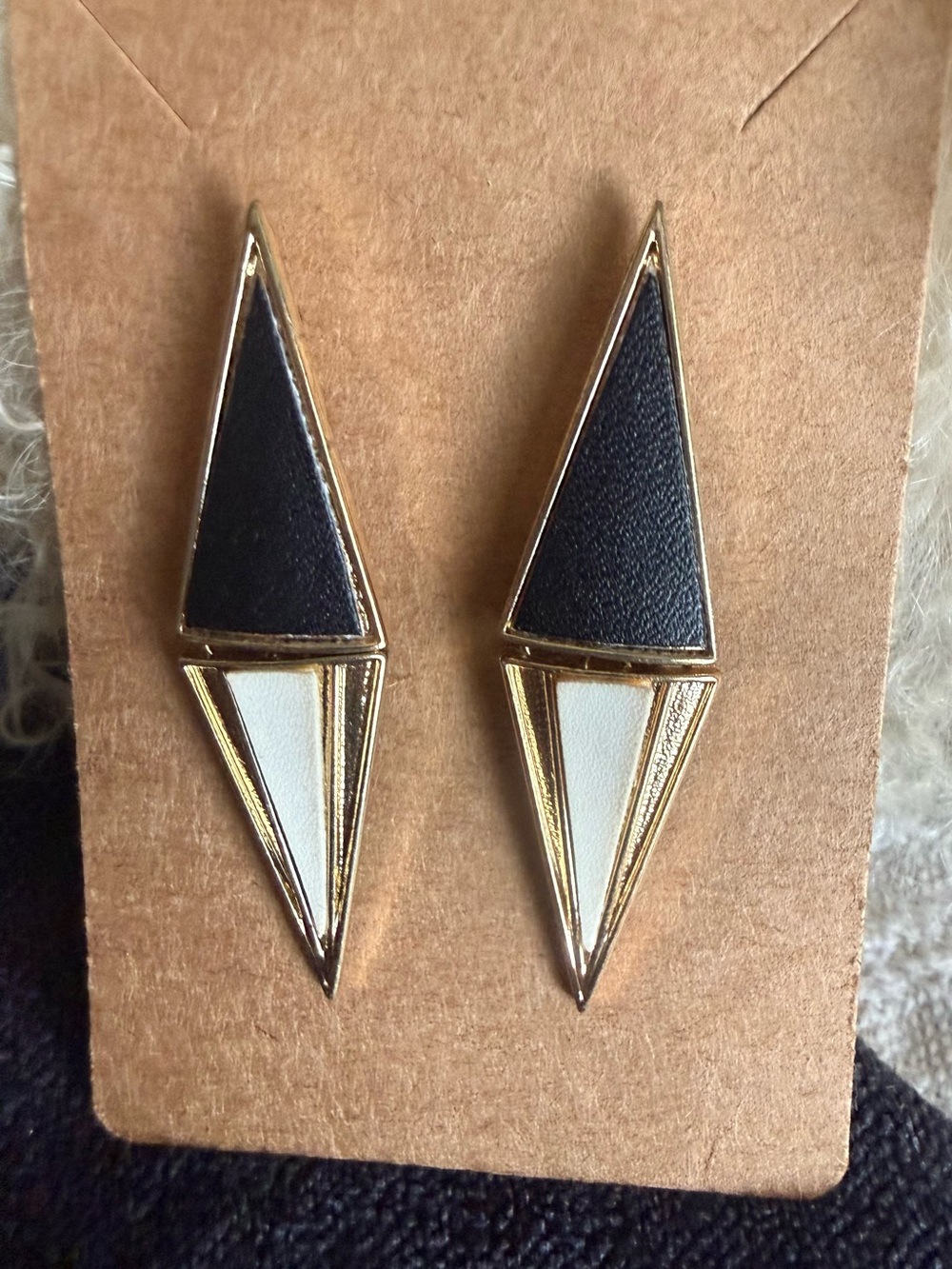 Gold Geometric Black & White Drop post back Earrings